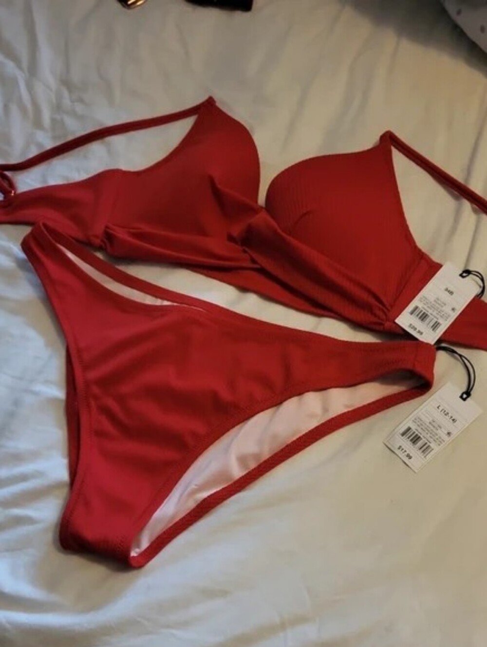 Shade & Shore Scarlet Ribbed Triangle Bikini Set